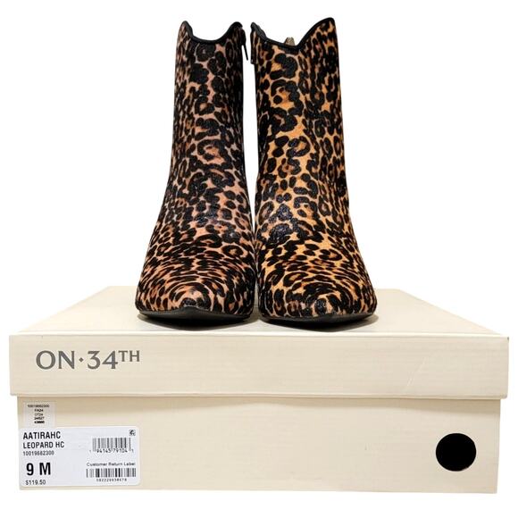 On 34th Women Aatira Kitten Heel Western Booties Size 9M Leopard Print Cow Fur - Picture 5 of 5